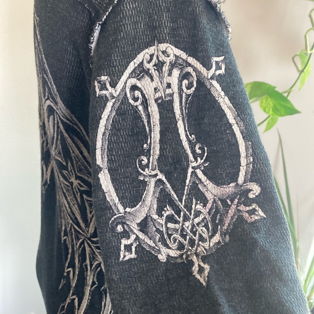 Affliction Black and White Long Sleeve Tee with Gothic Cross y2k edgy grunge - Picture 4 of 8